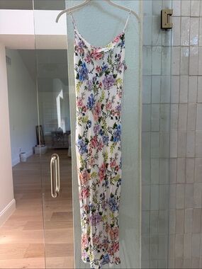 Floral Slip Dress in White with Multi-Color Bloom